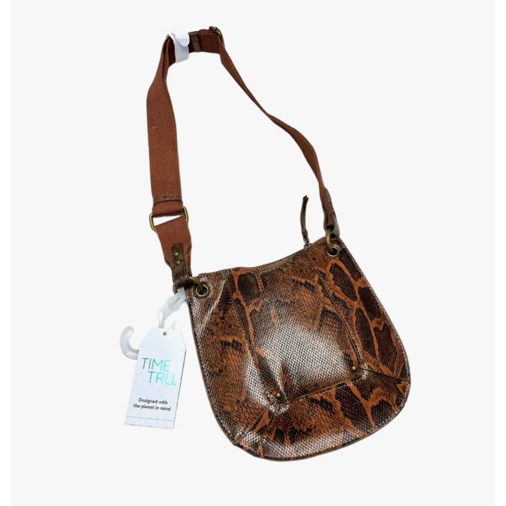 Time and Tru Brown Purse Crossbody Shoulder Bag Faux Snakeskin Pattern NEW